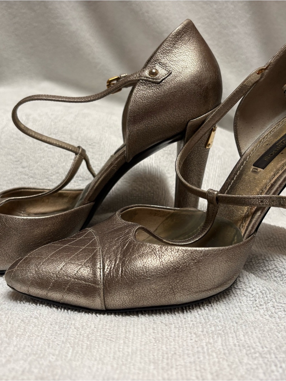 Louis Vuitton Metallic Bronze 4 inch Mary Jane Heels